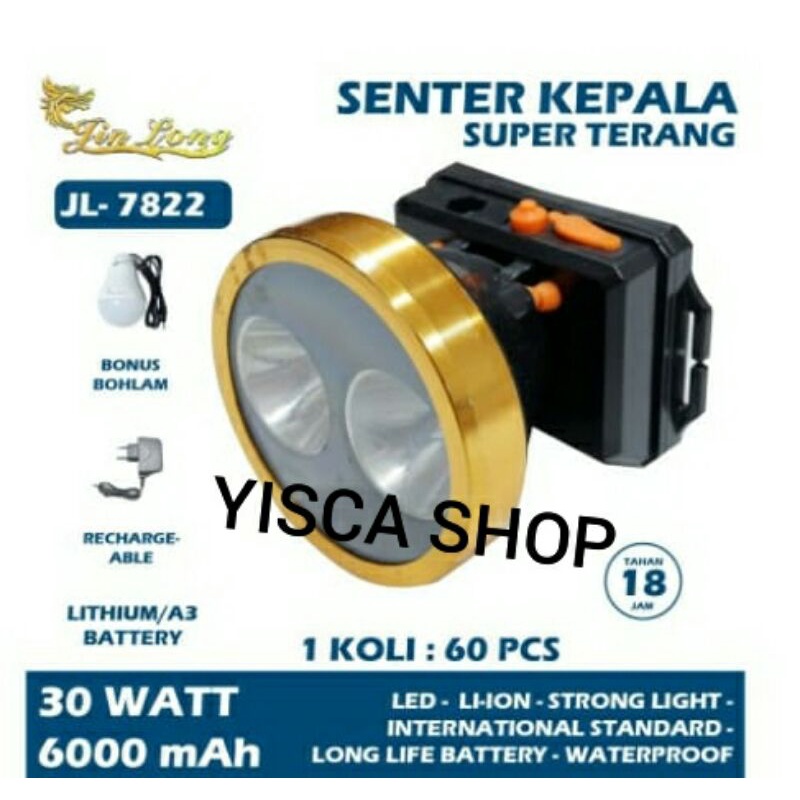 SENTER KEPALA JL-7822 1SENTER 2CAHAYA 30w