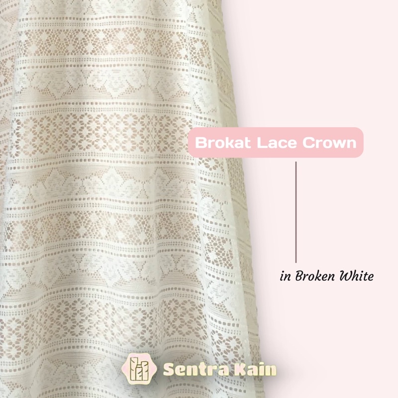 Bahan Brokat Lace Crown warna Broken White / Putih Tulang untuk Kebaya