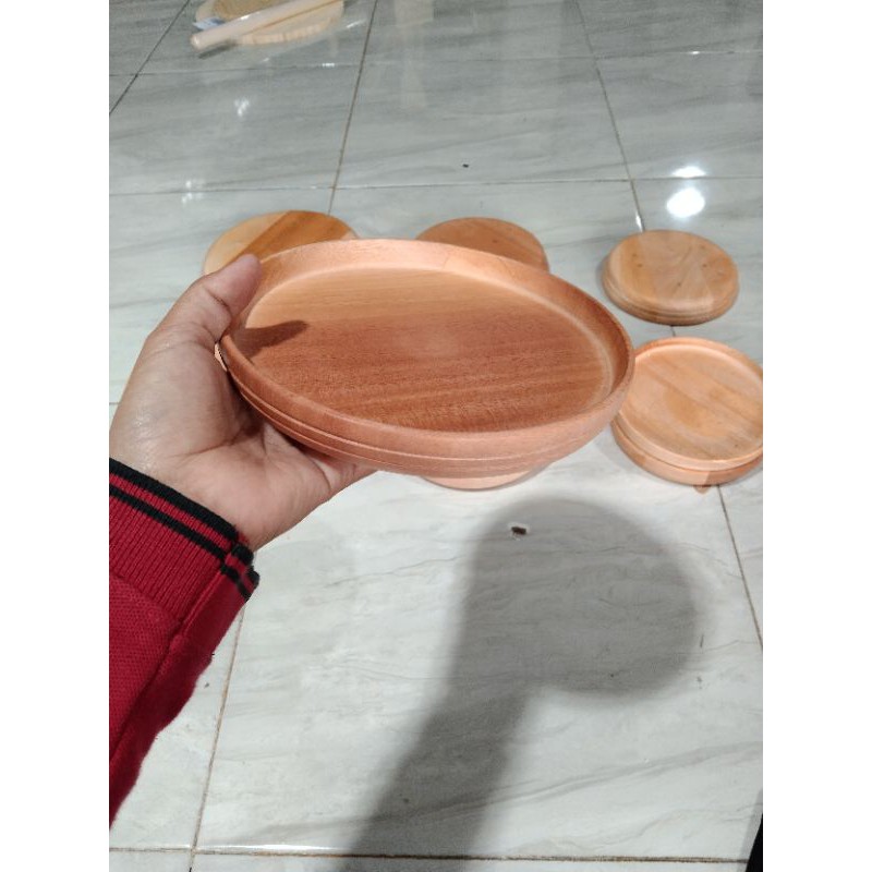 Baki Kayu /Piring Kayu/ Lepek Kayu / Piring Saji Kayu Mahoni Diamater 15 cm/ 17 cm / 20 cm