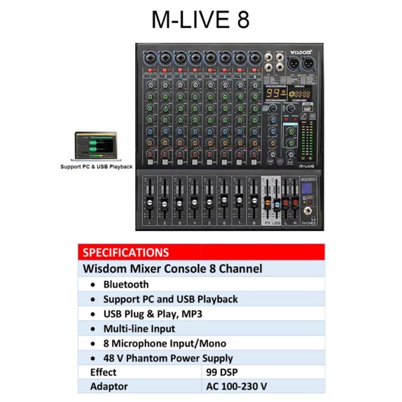 wisdom Mixer M-live8 M live 8 mixer audio