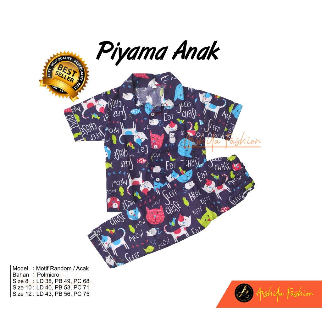 Piyama anak usia 6-12 th Bahan Poly Micro (Arshila_fashion)