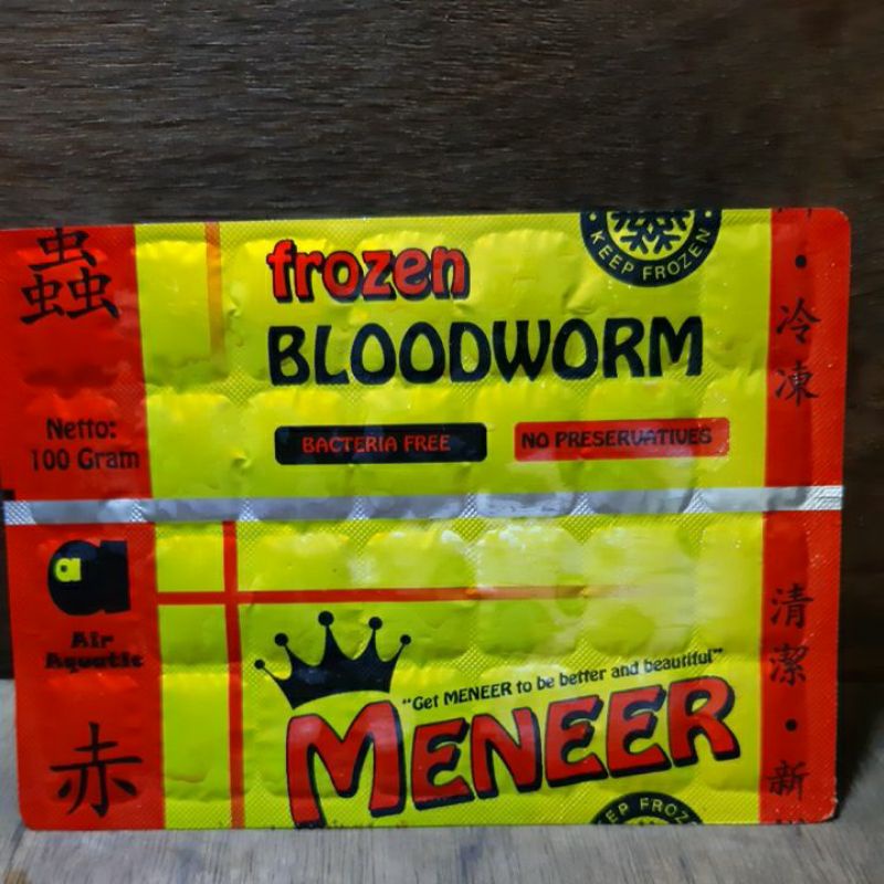 Meneer Frozen Blood Worm 100 Gr - Cacing Beku - BW - Pakan Ikan Hias