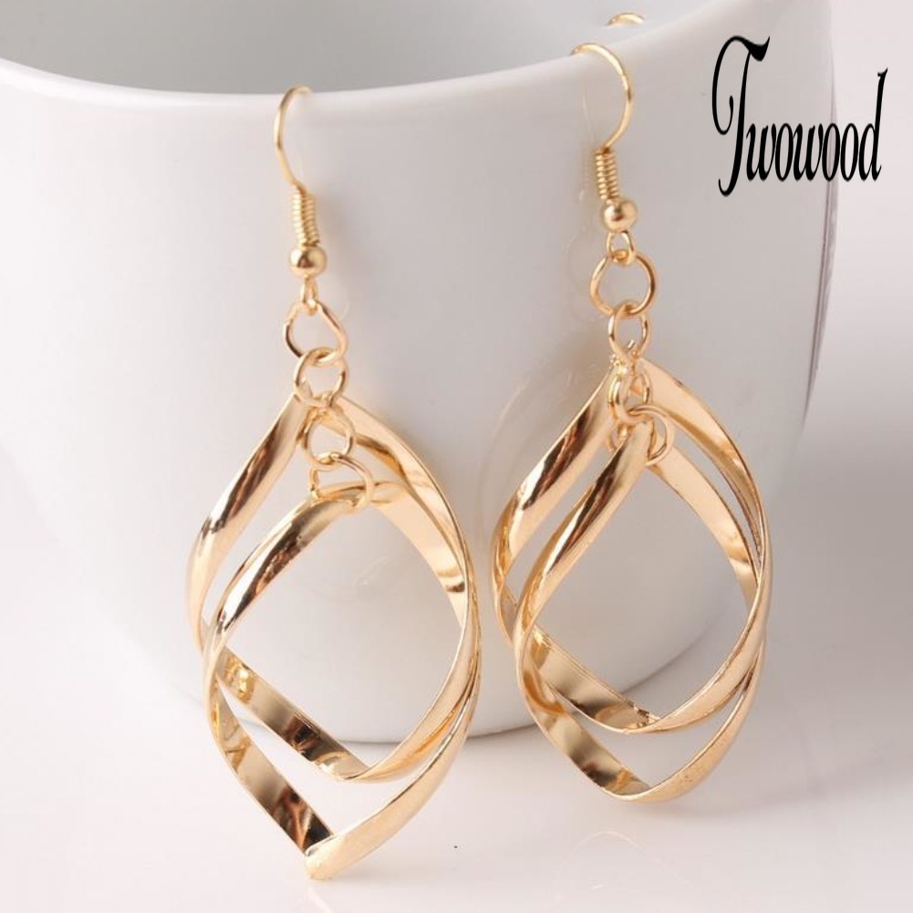 Anting Hook Panjang Menjuntai Bentuk Water Drop Spiral Untuk Wanita