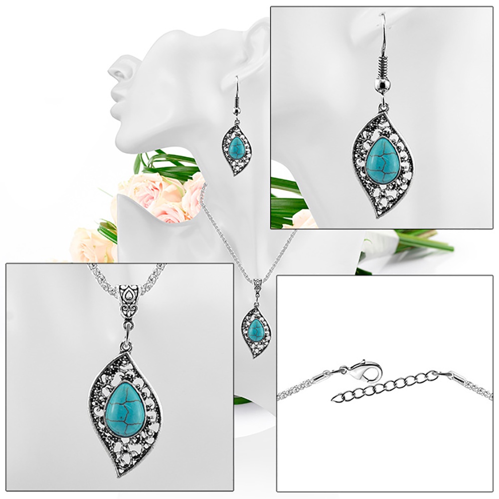 Hu Hu Hu Hu Hu Alat Bantu Pasang Kacamata♡ 3pcs / Set Anting Tusuk Gantung Desain Daun / Kura-Kura Hias Turquoise Imitasi Gaya Vintage Untuk Wanita