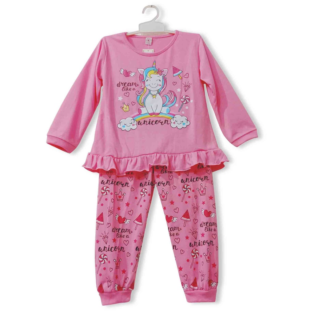 Stelan Baju Tidur Piyama Anak Lengan Panjang baju tidur anak Verymoda-UNICORN PINK