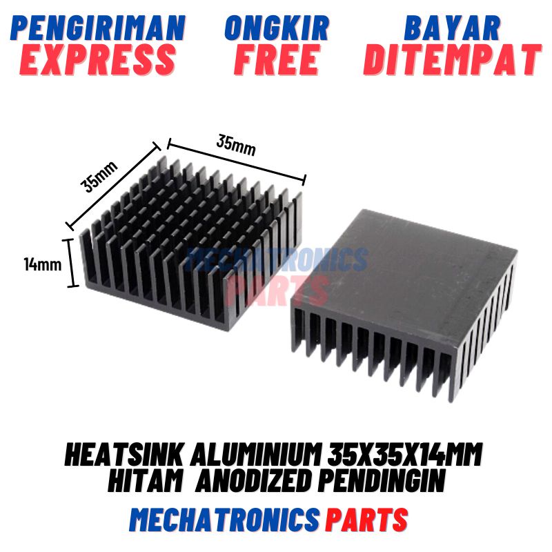 [5692] Heatsink Aluminium 35x35x14mm Hitam Black Anodized Heat Sink Pendingin