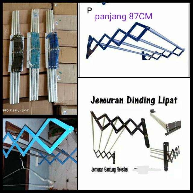 Jemuran Dinding lipat Aluminium 87cm Muat Sampai Beban 20kg