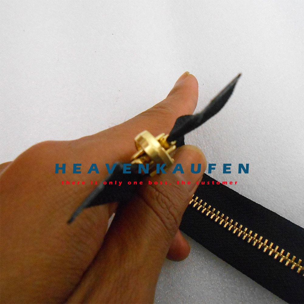 Resleting Zipper YKK 80 cm Warna Hitam Gold Bolak Balik