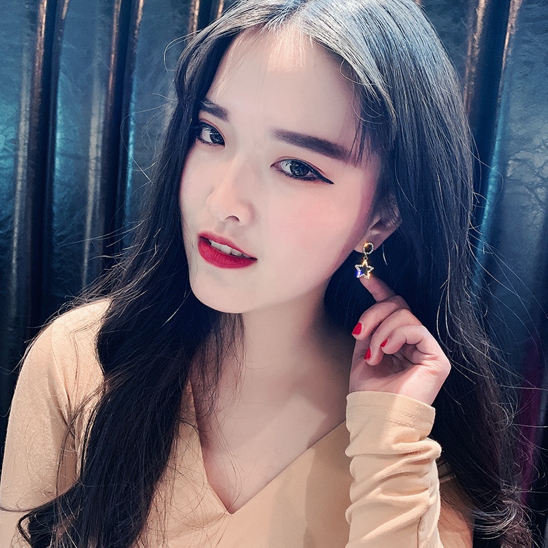 Anting Wanita Tusuk Bentuk Bulat Hias Kristal  Women Earrings Korea Aksesoris Fashion 030 - A