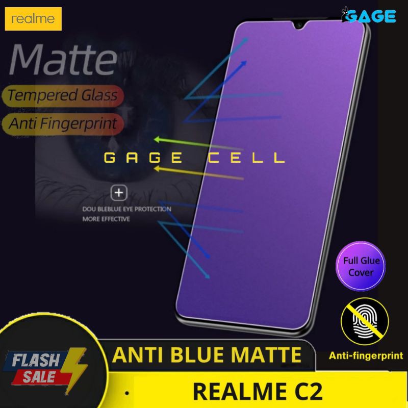 TEMPERED GLASS ANTI BLUE MATTE REALME C2 TG ANTI GORES RADIASI REALMI C2 FULL SCREEN PROTECTOR