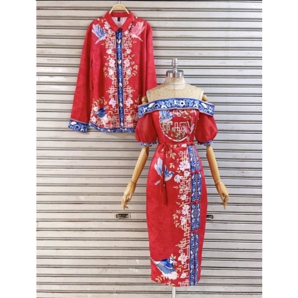 cheongsam sabrina couple qipao qibao couple kemeja cny imlek sangjit lamaran acara tradisional cina 