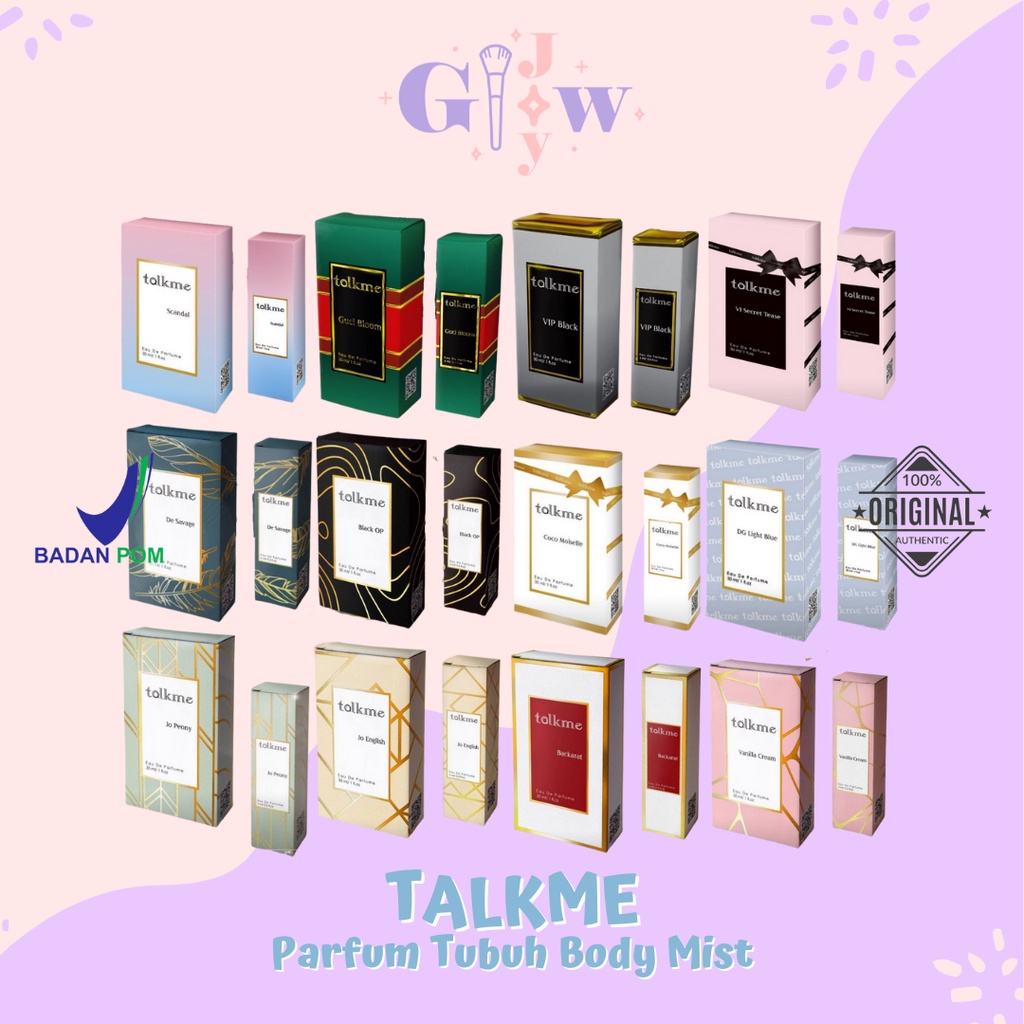 TALKME (30ml / 6ml) parfum murah berkualitas tahan lama bpom talk me parfume wangi mini size full jo peony de savage vanilla baccarat scandal vi secret tease coco moiselle black op english dg light blue wangi seharian tubuh badan termurah tangerang grab