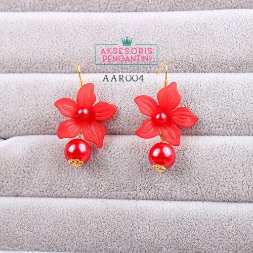 [READY STOCK] AKSESORIS ANTING PESTA PERHIASAN PENGANTIN EARRING MERAH AAR004