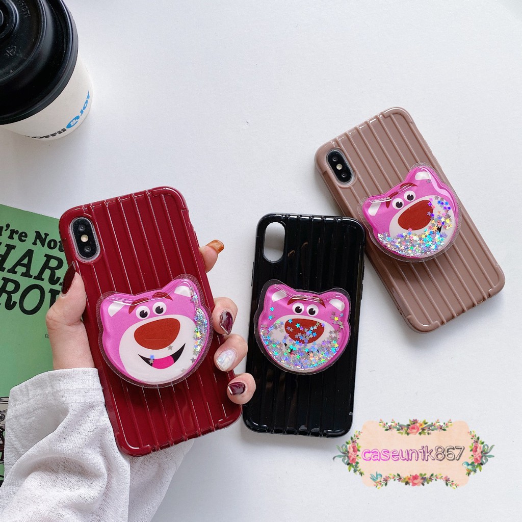 case popsocket glitter luggage koper realme c1 c2 c3 3pro 5 5pro 5i 5s 6 6pro x 2pro CS714