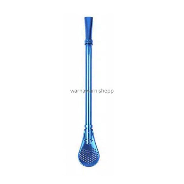 Sedotan sendok stainless warna / sendok sedotan unik / sendok teh stainless / sendok kopi stainless-Blue
