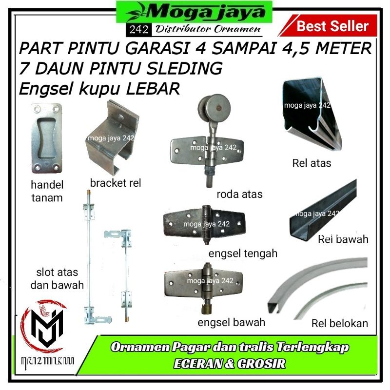 part pintu garasi set 4 sampai 4,5meter 7daun pintu SLEDING lokal bukan wina dexon