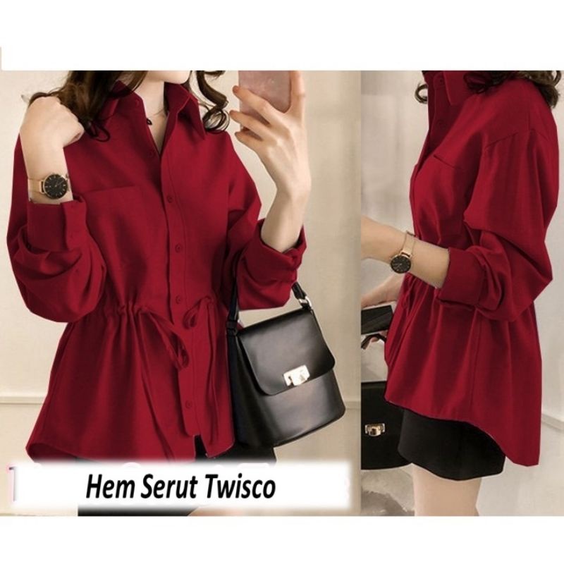 Baju Kemeja Pinggang Tali Serut Twisco Wanita