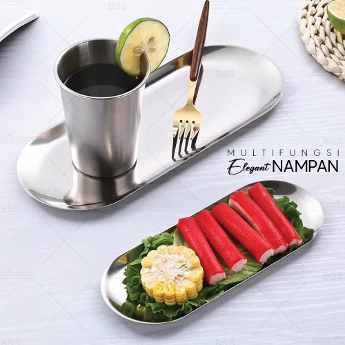 Nampan Piring Oval Emas Perak Tray Silver Gold Perhiasan Aesthetic Stainless Kilap Elegan Cantik Wadah