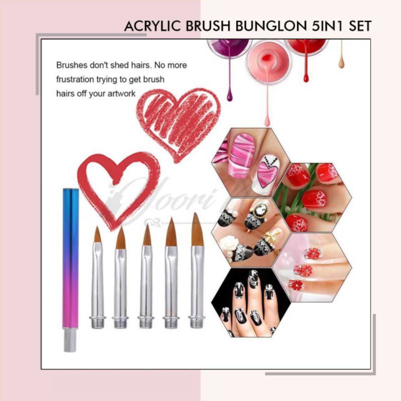 5in1 acrylic brush bunglon set kuas nail art acrylic 3d 5 in 1