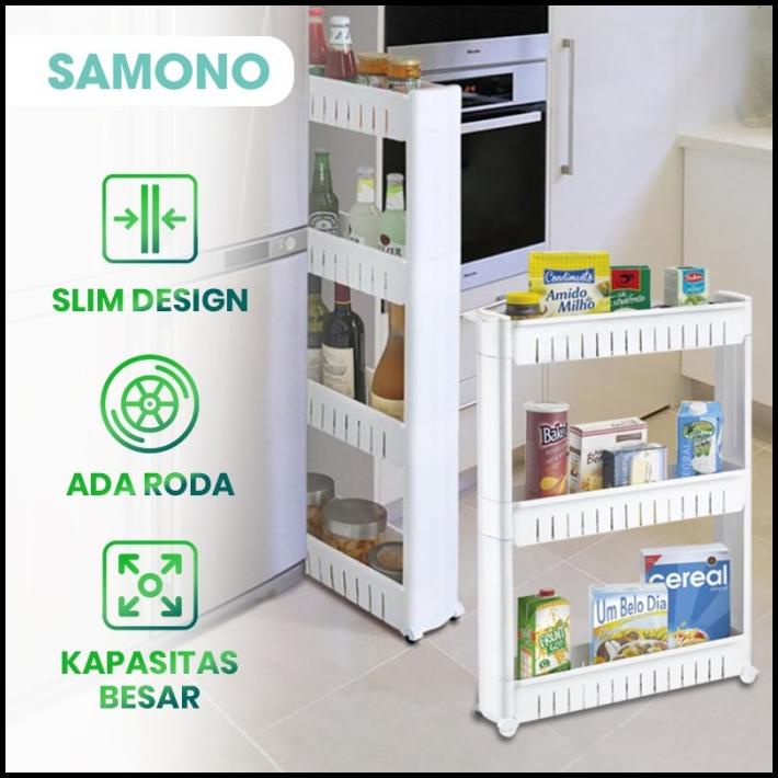 Samono Rak Ramping 3 Susun Dapur Plastik Ada Roda Slim Design Rak Peny