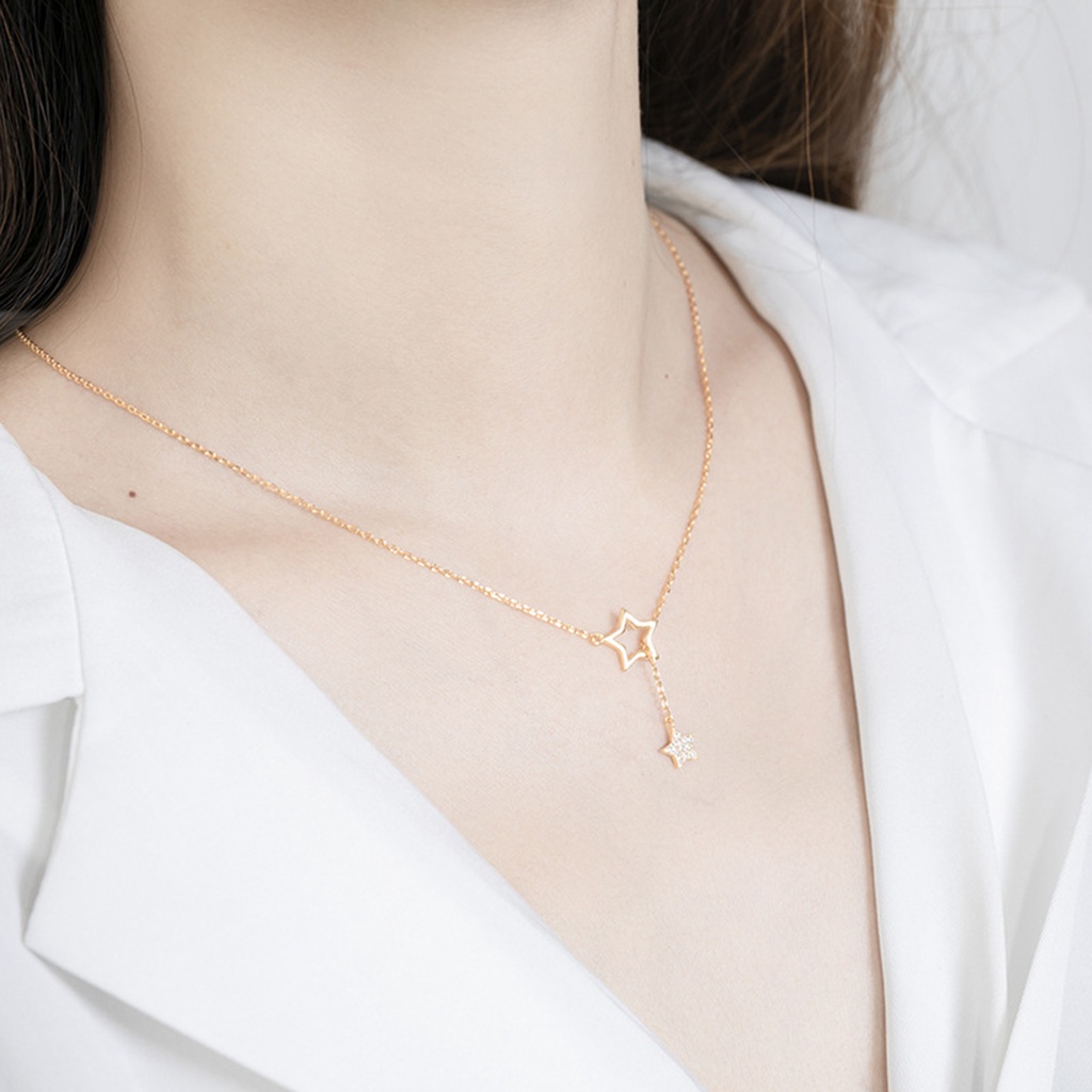 Hu Hu Hu Hu Hu Alat Bantu Pasang Kacamata♡ Kalung Rantai Pendek Lapis Silver Anti Karat Desain Bintang Ganda Untuk Harian