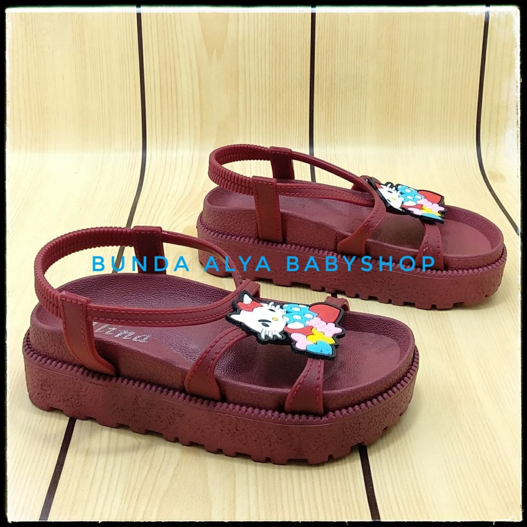 Sandal Anak Perempuan Jelly Usia 4 5 6 Tahun MARUN - Sendal Anak Cewek Karet Size 29 - 34 Kucing Alas Karet Anti Licin