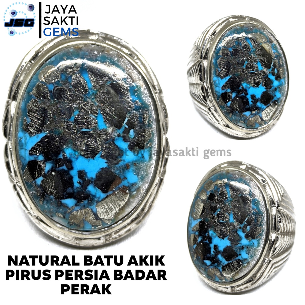 Natural Batu Akik Badar Perak Pirus Persia Original BPP04