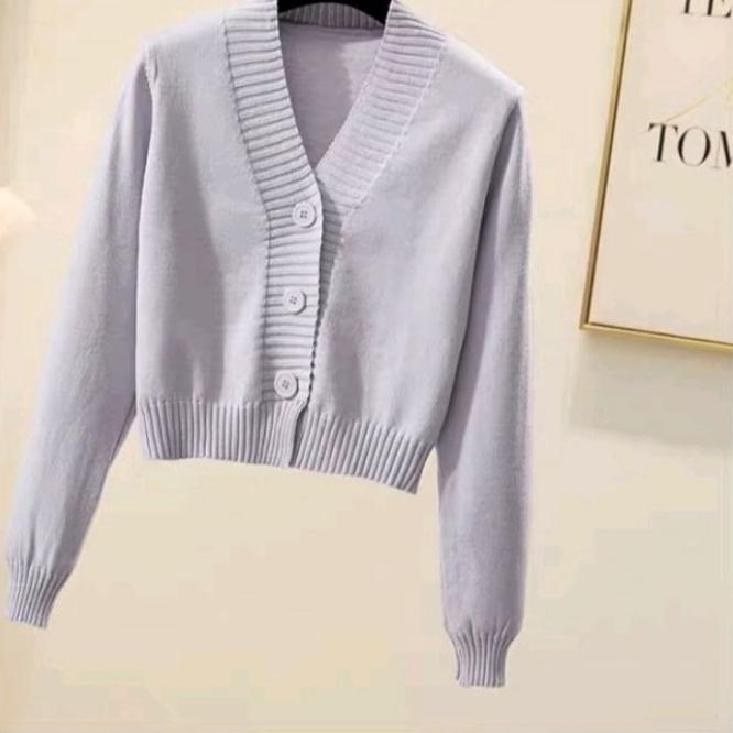 ✹ Cardy Rajut Crop Luna/Crop Top/Baju Rajut Atasan Wanita/Kancing 3 ✵