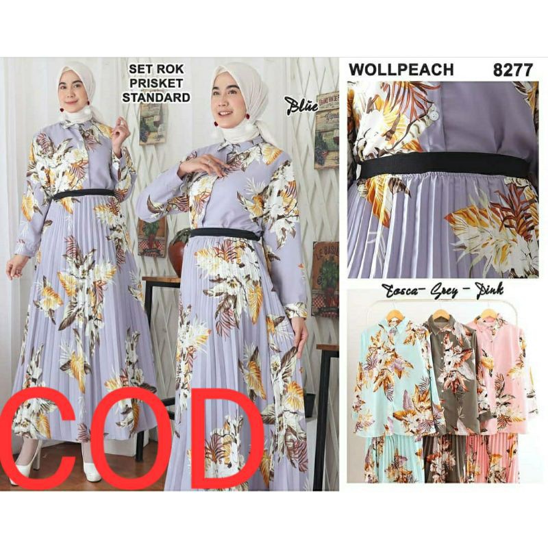 SETELAN BAJU KEMEJA DAN ROK PISKET MOTIF BUNGA LD 110