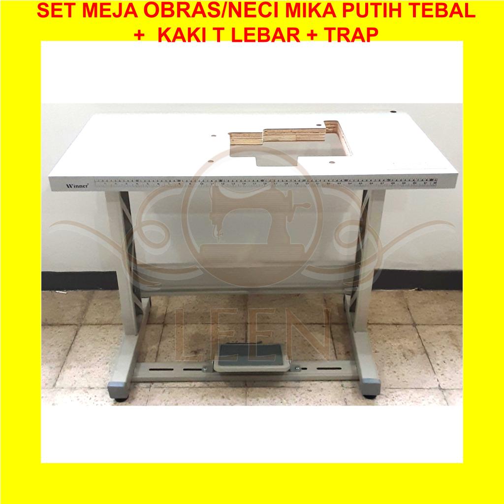 SET Meja Obras 747 MIKA TEBAL + Kaki T PUTIH Mesin Jahit Neci Industri ~ LEEN