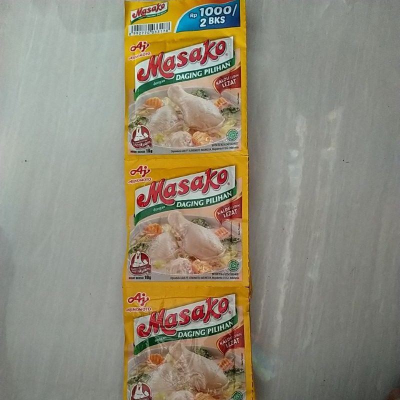 

Masako penyedap rasa 10g 1pack isi ( 10 RTG ) varian rasa ayam & sapi