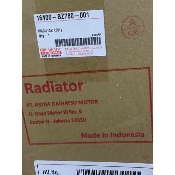 Radiator Terios Rush Automatic Original 16400-BZ780-001