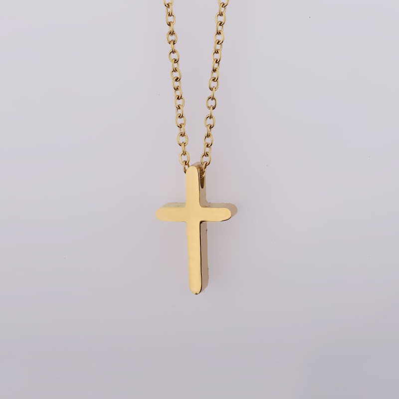 Kalung Rantai Dengan Liontin Salib Bahan Stainless Steel