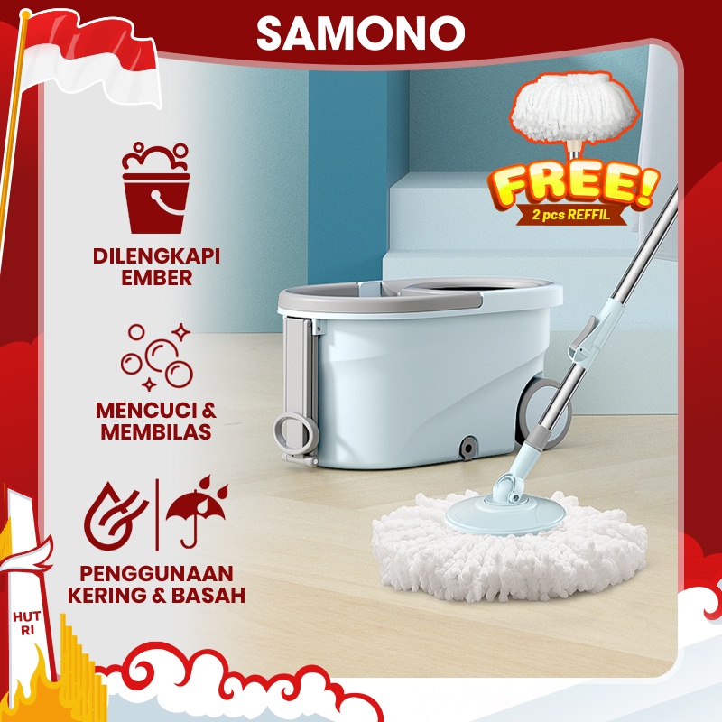 (ORI)- BONBOX BCT704 BCT708 Alat Pel Lantai PLUS Kain Fiber dengan Ember Spin Mop Mencuci dan Membilas Alat Pembersih Lantai