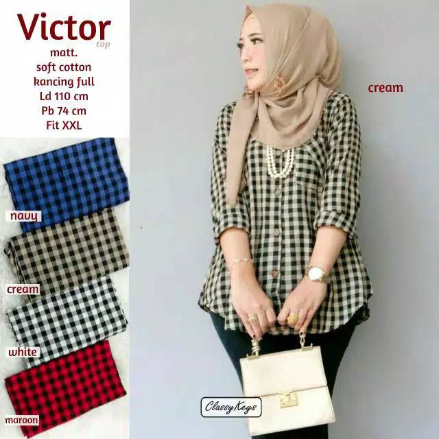 Kemeja Wanita Jumbo Kotak-Kotak Victor by Classy Keys Baju Original Solo-3
