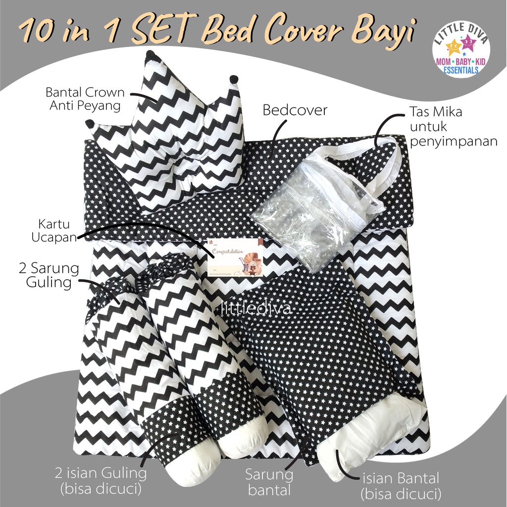 UNISEX Baby Bedding Set Sarung Lepas Bedcover Selimut Bantal Crown b3 Alas Tidur cover Bayi akachan