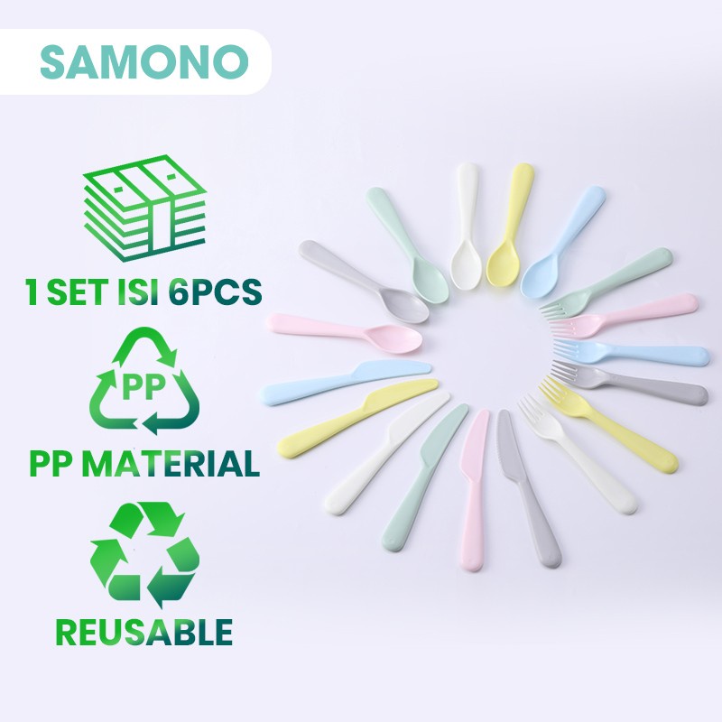 Samono Alat Makan 6 Pcs Set Sendok Garpu Pisau Plastik Murah 6pcs set BPA FREE Reuseable Samono STW04T