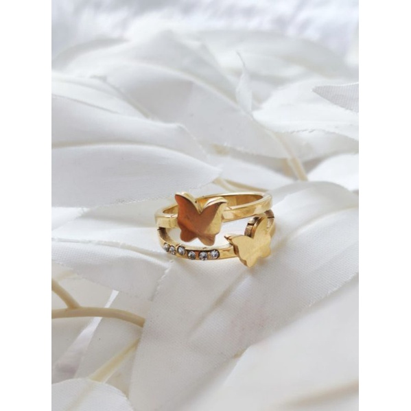 Cincin Fashion Titanium Warna Emas Wanita X7