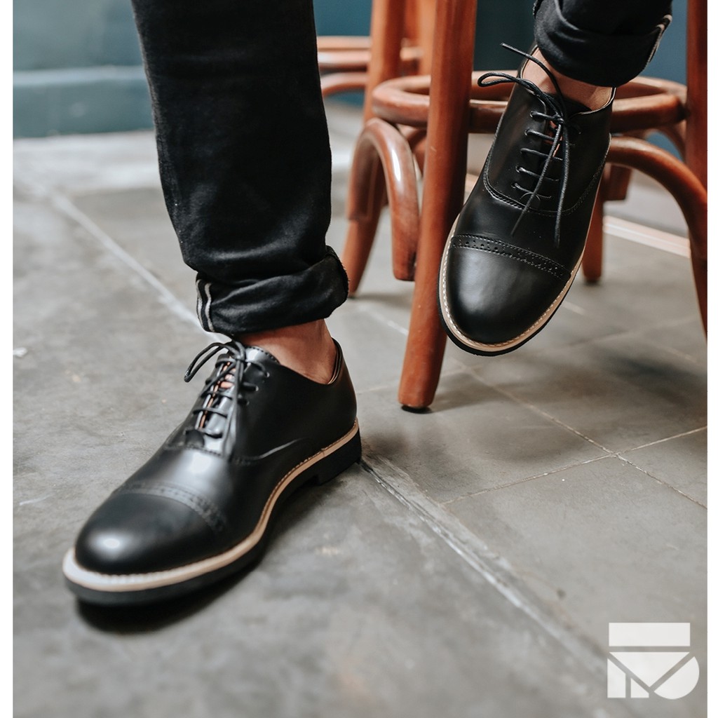 Sepatu Pantofel Klasik Kulit Pria/Cowok/Men Lokal Original Footwear | Oxford Black | FORIND x FSTP