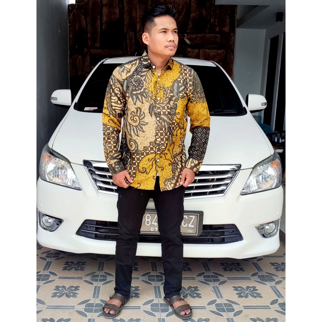 Kemeja Batik Pria Lengan Panjang Baju Cowok Slimfit M L XL Terlaris