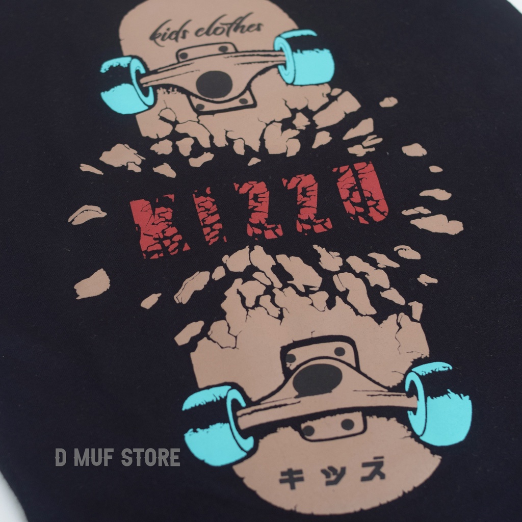 Kizzu Kaos Anak Premium Cotton 30s Usia 1-12 Tahun Skateboard Hitam- dmufstore