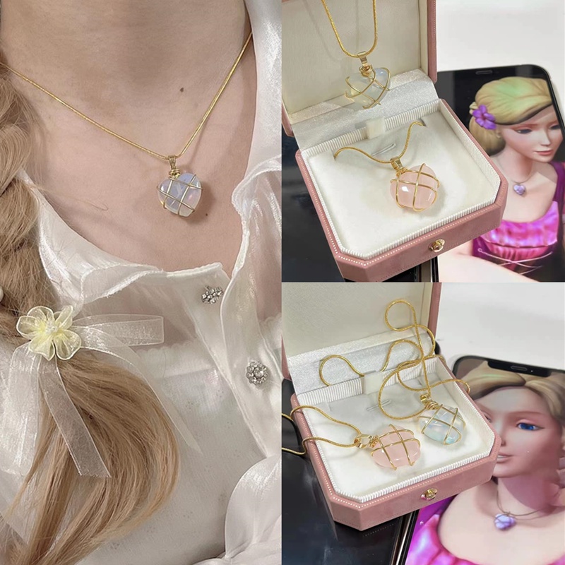 Kalung Rantai Emas 18K Dengan Liontin Hati Hias Batu Zircon Kubik Hypoallergenic Untuk Wanita Barbie