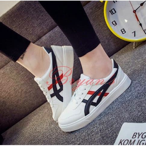 Sepatu sneaker onitsuka REEBOK wanita putih list casual jogging santai gaul