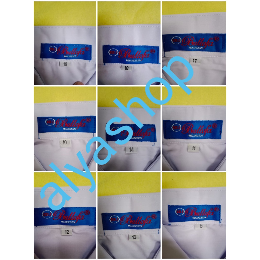 Baju Seragam Sekolah Putih Polos Lengan Panjang SD, SMP &amp; SMA merk BULLOFA