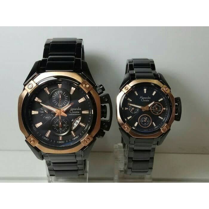 Jual JAM TANGAN COUPLE ALEXANDER CHRISTIE AC 6225 BLACK ROSE GOLD ORIGINAL Terbaik