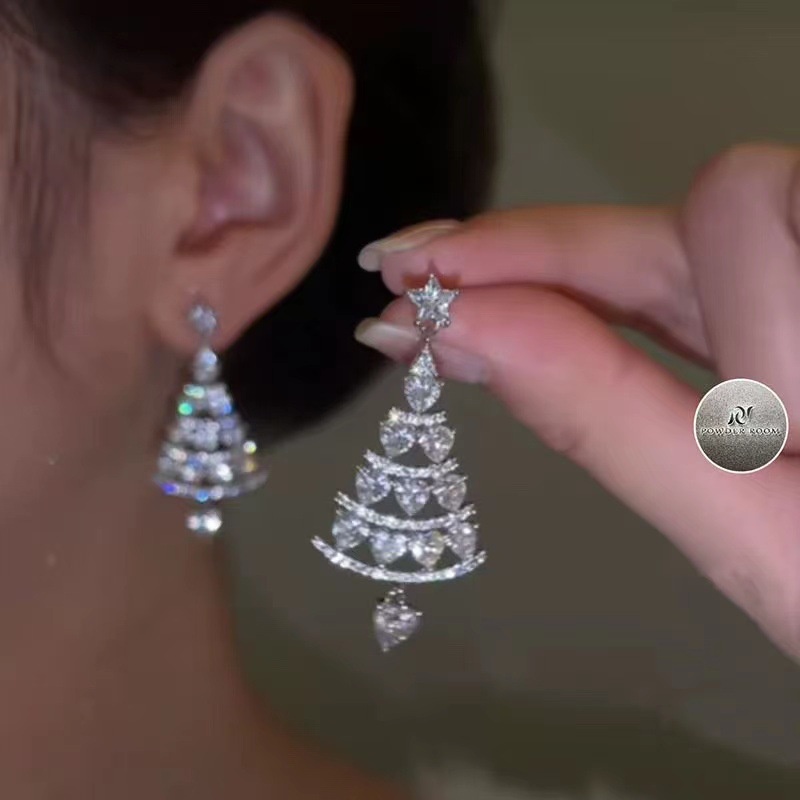 Anting Stud 925 Silver Needle Bentuk Pohon Natal Gaya Korea Untuk Wanita