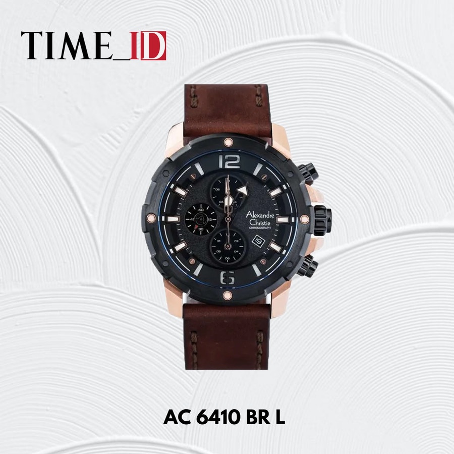 Jam Tangan Alexandre Christie 6410 BLACK ROSEGOLD LEATHER Pria