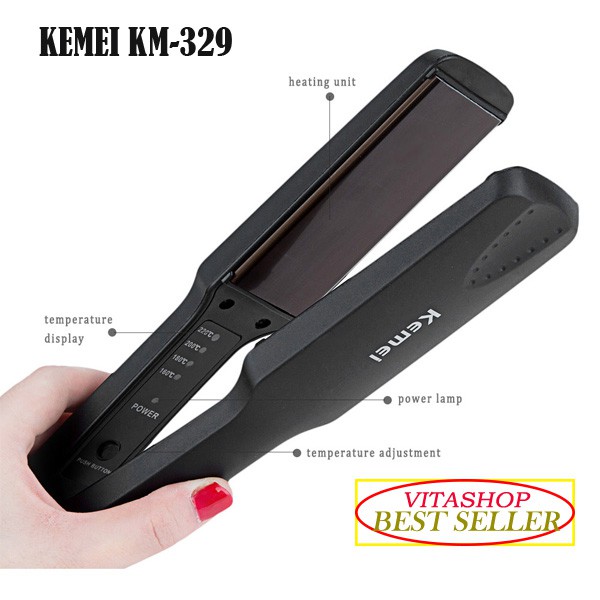 Kemei KM 329 GRATIS PENCIL ALIS 3 WARNA Catokan Rambut temperatur suhu catok pelurus