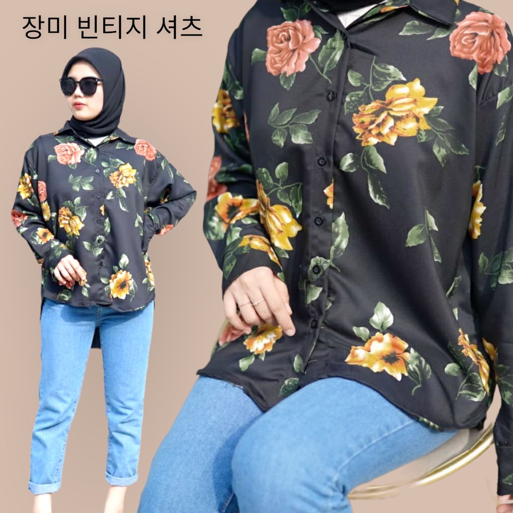 BEFAST - ZFS OOTD Blouse Perempuan VIAN / JANGMI ROSE SHAKILA VINTAGE KOREAN SHIRT / Kemeja Wanita Casual / Hem Keluaran Terbaru / Pakaian Kekinian Wanita / Kemeja Lengan Panjang Motif Bunga / Outfit Trendy Selebgram / Fashion Wanita Modis