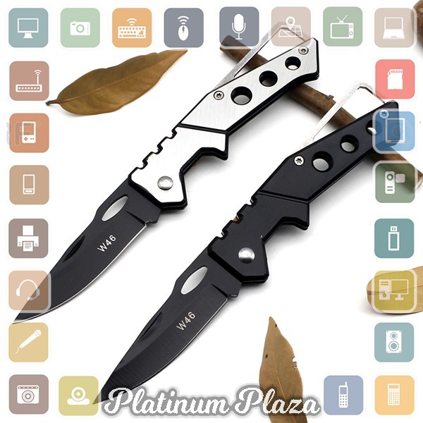 KNIFEZER Pisau Saku Lipat Mini Serbaguna Portable Knife Survival Tool - W46 - Black`S10JGC-